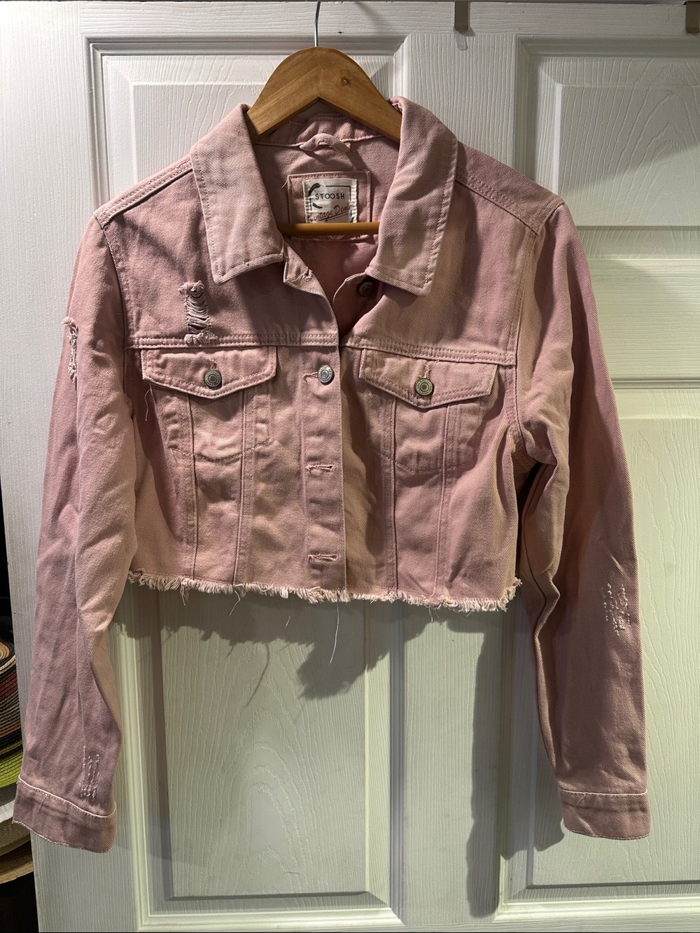 Stoosh Pink Cropped Denim Jacket